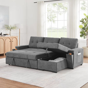 English Elm Toby Woven Fabric Sleeper Sectional with Storage Chaise Usb Ports and Coil Support Gray B061S00956