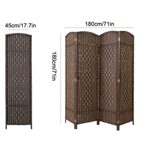English Elm 4 Panel Room Divider Folding Screen Privacy Partition Wood Woven Panels Portable Rustic Room Splitter Walnut Brown W3198P299258