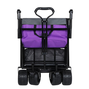 English Elm With Canopy and Steel Frame Collapsible Wagon All-terrain Heavy Duty Outdoor Cart Purple W2932P326775