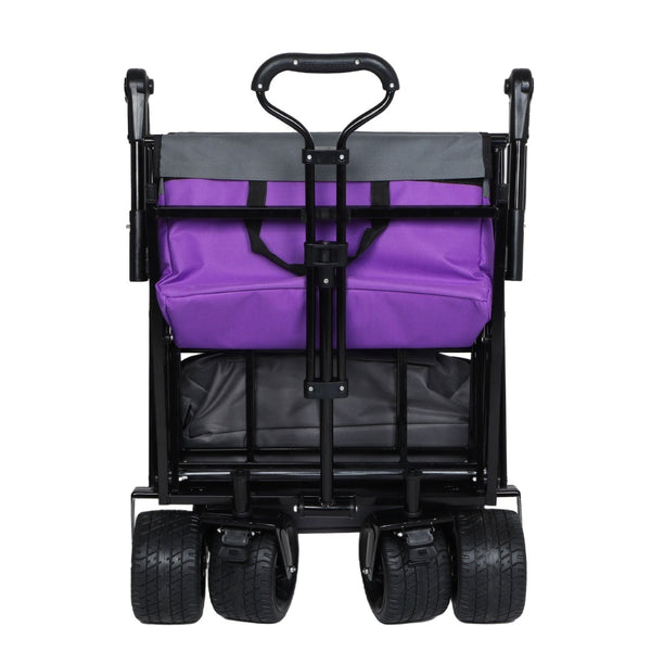 English Elm With Canopy and Steel Frame Collapsible Wagon All-terrain Heavy Duty Outdoor Cart Purple W2932P326775