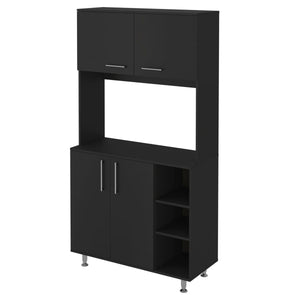 English Elm Colorado Pantry Cabinet with Hutch and Bottom Cabinet, Three Open Shelves, Spacious 37" Prep Surface Black 42 L x 21 W x 5 H B128S00134