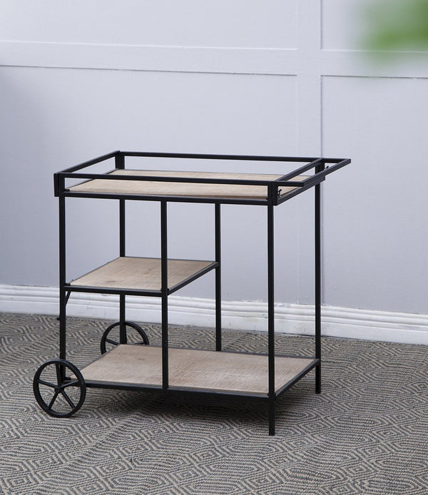 English Elm 32.3x15.7x26.8" Modern Bar Cart with 3 Wooden Tiers, Black Metal Frame & Rear Wheels for Easy Mobility W2078P180762