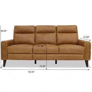 English Elm Elliot Full Grain Leather Reclining Sofa Solid Wood Frame Cognac Living Room Seating B183P255286