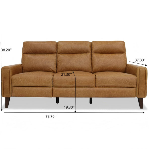 English Elm Elliot Full Grain Leather Reclining Sofa Solid Wood Frame Cognac Living Room Seating B183P255286