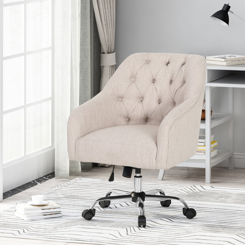 English Elm Christopher Knight Home® - OFFICE Contemporary Swivel Chair with Button-Tufted Diamond Stitching, Chrome Base, Adjustable Height and Casters Beige 65313.00FBGE