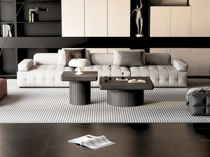 English Elm Modern Parquet Wood Nesting Coffee Tables Sculptural Fluted Pedestal Living Room Set Black W1435S00031