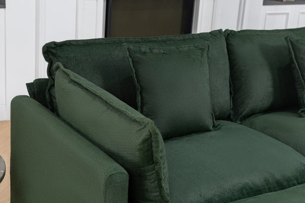 English Elm Modern Chenille Sectional Sofa Modular Sleeper with Ottoman Chaise and Waist Pillows Antique Green W2530S00022