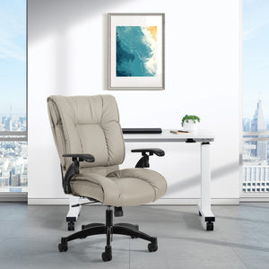 OSP Home Furnishings Leather Executive Conference Chair with Lumbar Support Pillow Top Seat and Ergonomic Arms Taupe 9333E-EC21