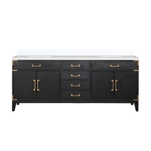 English Elm Black Oak Double Bath Vanity 80" W X 22" D With Elegant White Quartz Top & Ample Storage Solutions B2731P260963