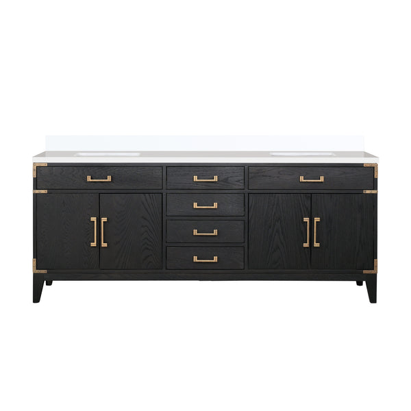 English Elm Black Oak Double Bath Vanity 80" W X 22" D With Elegant White Quartz Top & Ample Storage Solutions B2731P260963