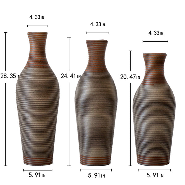 English Elm Desktop PVC Vase Set of 3 Decorative Tall Floor and Table Vases—Modern Durable Artful Accents for Home Brown Grey W2796P261491
