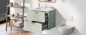 English Elm Modern 24-Inch Wall-Mounted Bathroom Vanity with 2 Drawers, Gold Handles, Space-Saving Luxury Green WF324047AAF