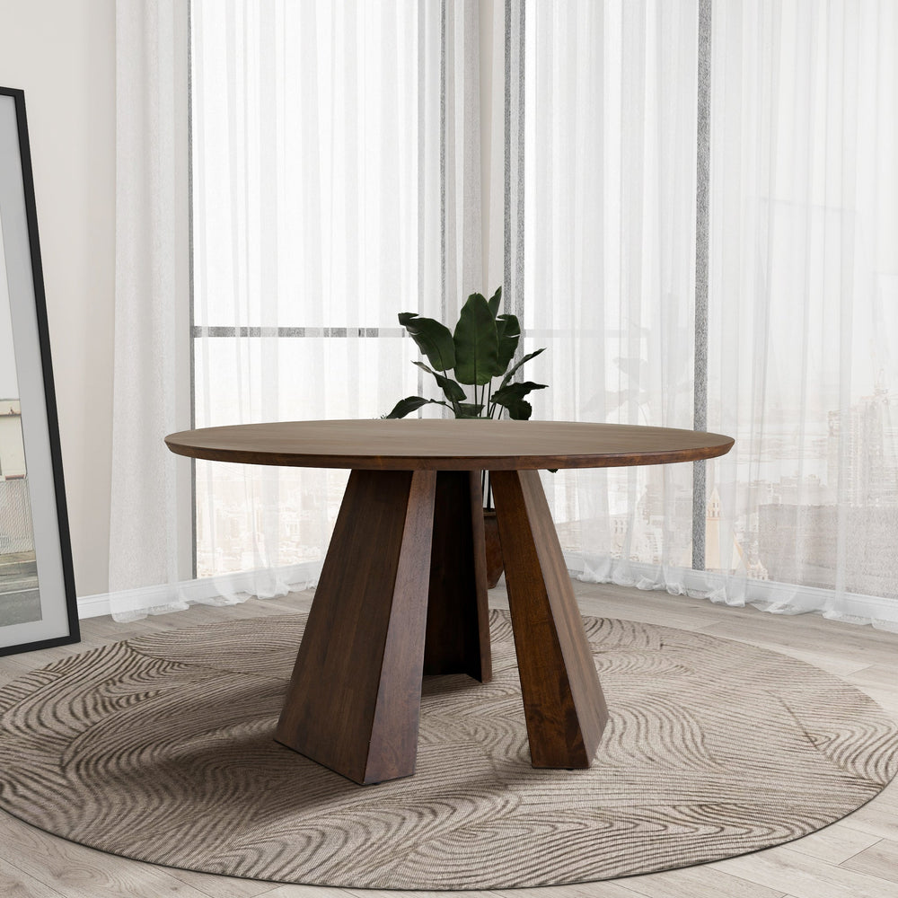 English Elm Ashcroft Furniture - Bolton Mid-Century Round Walnut Dining Table – Solid Pine, Paneled Pedestal, Seats 4, Space-Saving Elegance B183S00104
