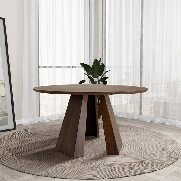 English Elm Ashcroft Furniture - Bolton Mid-Century Round Walnut Dining Table – Solid Pine, Paneled Pedestal, Seats 4, Space-Saving Elegance B183S00104