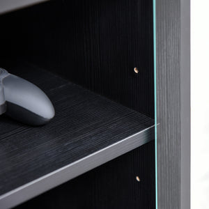 English Elm HOMCOM 5-Tier Media Cabinet with Tempered Glass Doors, Adjustable Shelves, Cable Management, Distressed Black W2225P173906