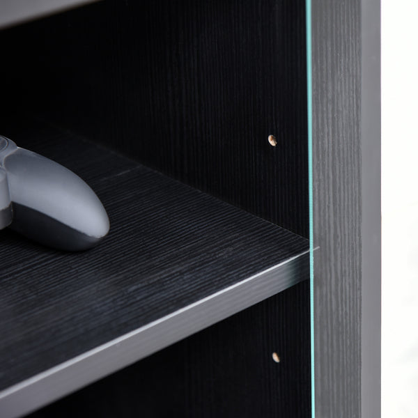 English Elm HOMCOM 5-Tier Media Cabinet with Tempered Glass Doors, Adjustable Shelves, Cable Management, Distressed Black W2225P173906