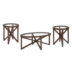 English Elm Modern Glass Coffee Table with Solid Wood Base, Tempered Round Top, 250lb Capacity, Stylish Centerpiece W1781P146773