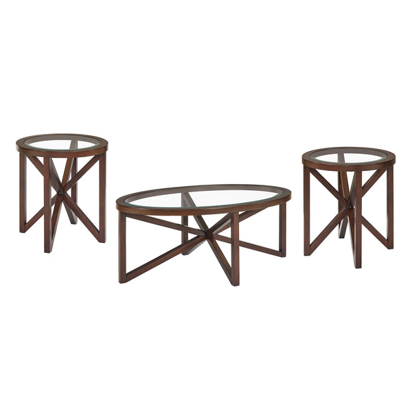 English Elm Modern Glass Coffee Table with Solid Wood Base, Tempered Round Top, 250lb Capacity, Stylish Centerpiece W1781P146773