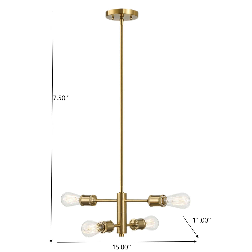English Elm Ashcroft Furniture - Trellis Gold 4-Light Chandelier Vintage-Modern Brass Pendant for Dining Living Kitchen, 15"W x 6.75"H B183P231787