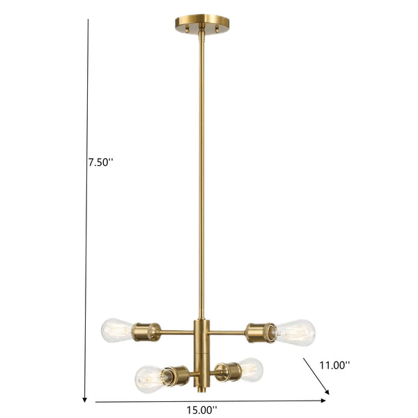 English Elm Ashcroft Furniture - Trellis Gold 4-Light Chandelier Vintage-Modern Brass Pendant for Dining Living Kitchen, 15"W x 6.75"H B183P231787