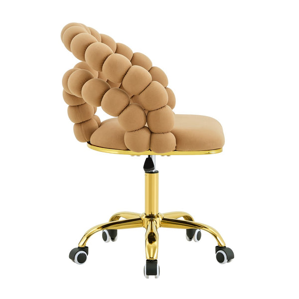 English Elm Velvet Bubble Back Swivel Vanity Chair with Gold Base for Bedroom Makeup Room W3875P446135