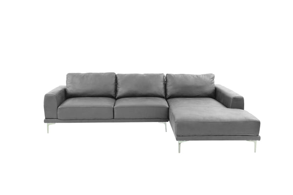 English Elm Left Facing Sofa Antique Grey Breathable Leatherette Sectional with Wide Chaise, Metal Legs, Modern Comfort pillows included B011S01065