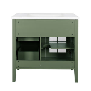 English Elm 35.6" Freestanding Bathroom Vanity with Roman Column Base and Ceramic Integrated Sink Green W1801S00010