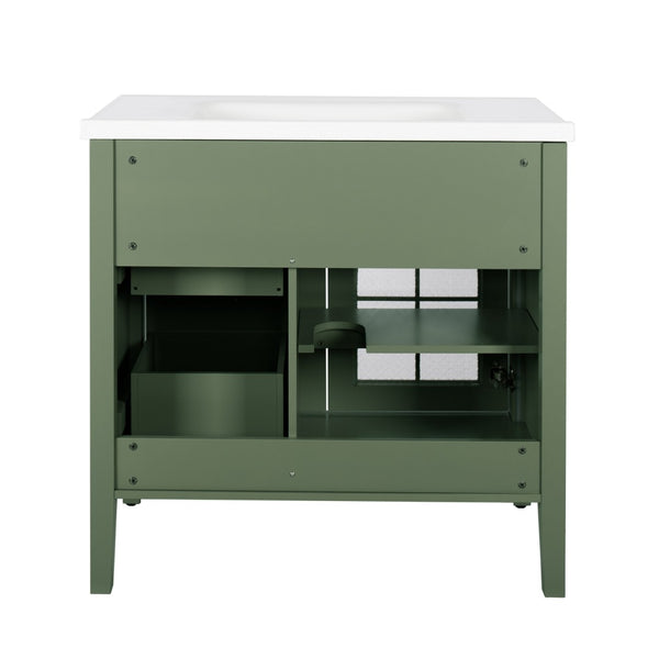 English Elm 35.6" Freestanding Bathroom Vanity with Roman Column Base and Ceramic Integrated Sink Green W1801S00010