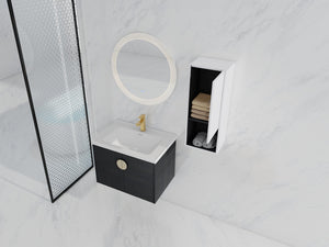 English Elm 28" Wall-Mounted Bathroom Vanity & Ceramic Sink With Side Cabinet, Soft-Close Doors For Modern Homes W999S00329