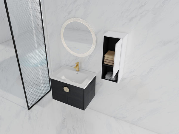 English Elm 28" Wall-Mounted Bathroom Vanity & Ceramic Sink With Side Cabinet, Soft-Close Doors For Modern Homes W999S00329