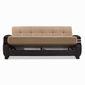 English Elm PrimeNest Mobilon Upholstered Convertible Sofabed with Storage, Click-Click Sleeper, PU Leather Luxury Brown B030P286567