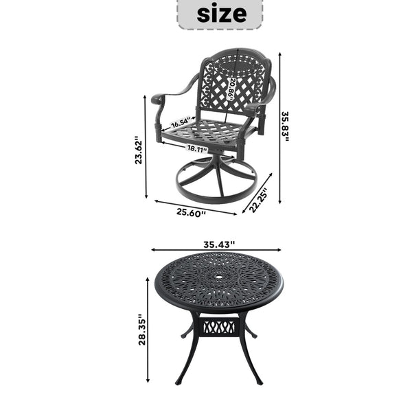 English Elm 5-Piece All-Weather Cast Aluminum Dining Set With 4 Swivel Chairs & Round Table For Outdoor Comfort P2 W1710S00434-GIGA