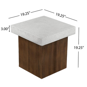 English Elm Christopher Knight Home® - Mgo Square Side Table - Antique White Faux Stone Top & Natural Faux Wood Base, No Assembly Needed N770P228824A