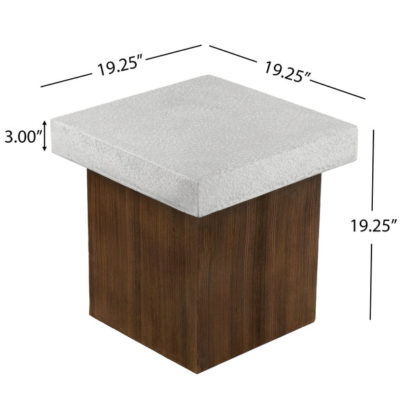 English Elm Christopher Knight Home® - Mgo Square Side Table - Antique White Faux Stone Top & Natural Faux Wood Base, No Assembly Needed N770P228824A