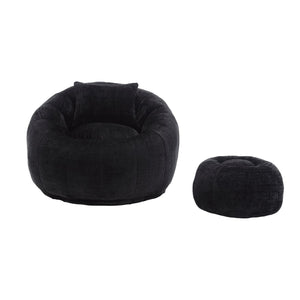 English Elm COOLMORE Extra Large Round Chenille Bean Bag Chair with Deep Seat, High-Density Supportive Sponge Comfort Black W1539P265264