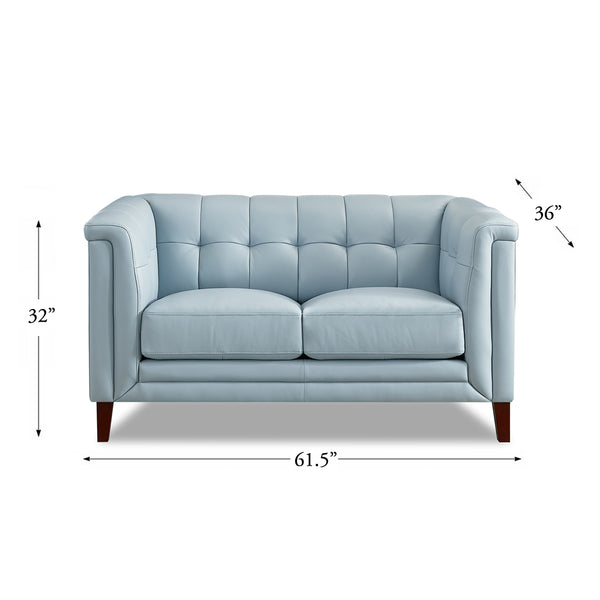 English Elm Arvo Leather Loveseat with Top-Grain Seating, Pocket Coil Cushions, Feather-Memory Comfort, Durable Frame Blue B2705P324381