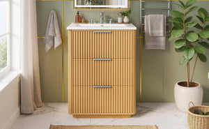 English Elm 24'' Vintage Bathroom Vanity with Ceramic Sink Soft Close Drawers Open Shelf N710P411251P