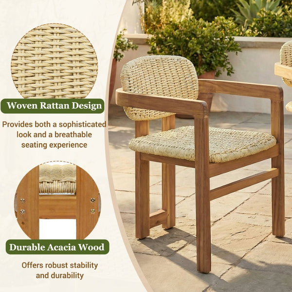 English Elm Outdoor Acacia and Rattan Armchair Set Two Ergonomic Seats for Patio Garden N719P431083N