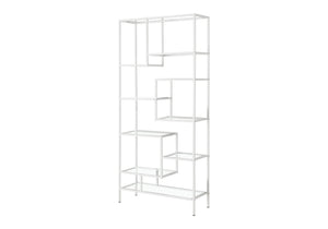 English Elm Bookshelf, 72" Tall Grey Metal Frame with 9 Clear Tempered Glass Shelves for Modern Living Spaces White 40 L x 14 W x 8 H B2710P219627