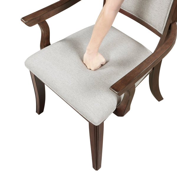 English Elm Traditional Upholstered Dining Armchairs Set of 2 with Dark Walnut Inlay, Beige Plush Seats, Sturdy Wood Frame Cherry 42.5 L x 21.5 W x 15 H B011P309915