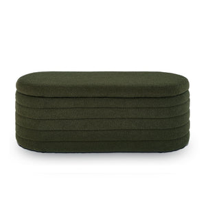 English Elm Modern Boucle Upholstered Oval Bench with Hinged Lid Storage for Bedroom Entryway Dark Green W2186P193118