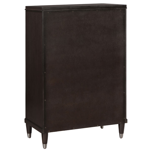 English Elm Niguel Rich Brown 5-Drawer Chest with Silver Knobs & Tapered Legs — Contemporary Bedroom Storage B062P354067