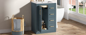 English Elm 24" Bathroom Vanity With Ceramic Sink - Stylish Blue Cabinet, Soft-Close Drawers & Modern Elegance N710P341038C