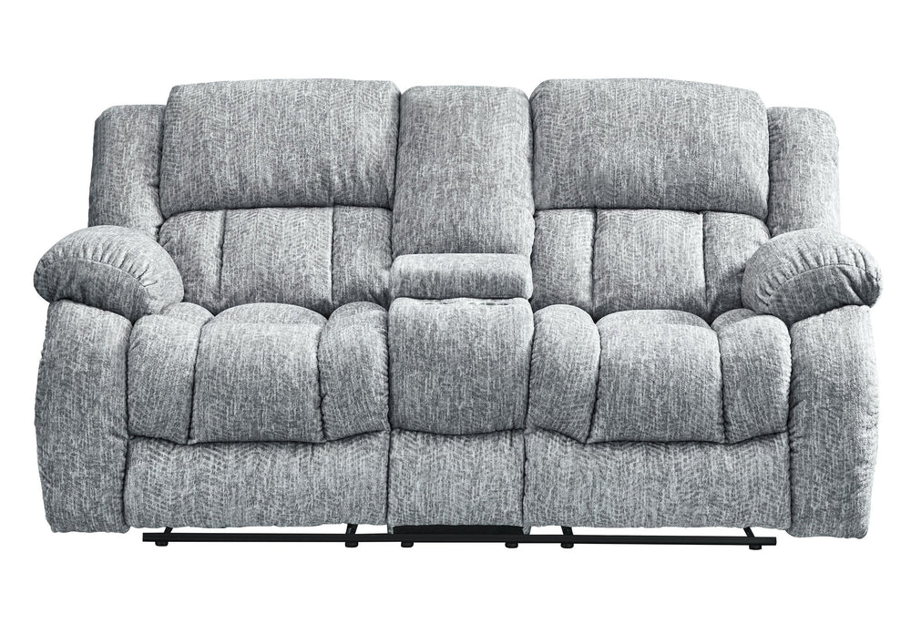 English Elm STONIC Gray Console Reclining Loveseat with Soft-Close Storage, Plush Zaftig Fabric, Manual Recline B201P216012