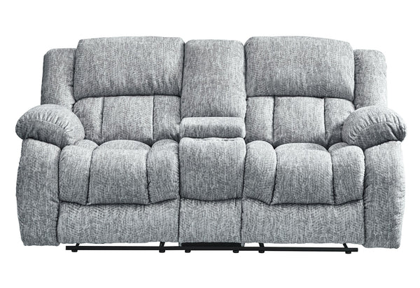 English Elm STONIC Gray Console Reclining Loveseat with Soft-Close Storage, Plush Zaftig Fabric, Manual Recline B201P216012