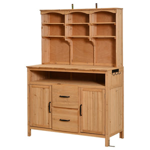 English Elm (with Hutch) Topmax Solid Fir Outdoor Potting Bench Station Cabinets Drawers Patio Garden Natural Wood N717P404332A