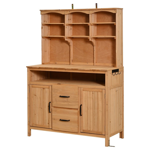 English Elm (with Hutch) Topmax Solid Fir Outdoor Potting Bench Station Cabinets Drawers Patio Garden Natural Wood N717P404332A
