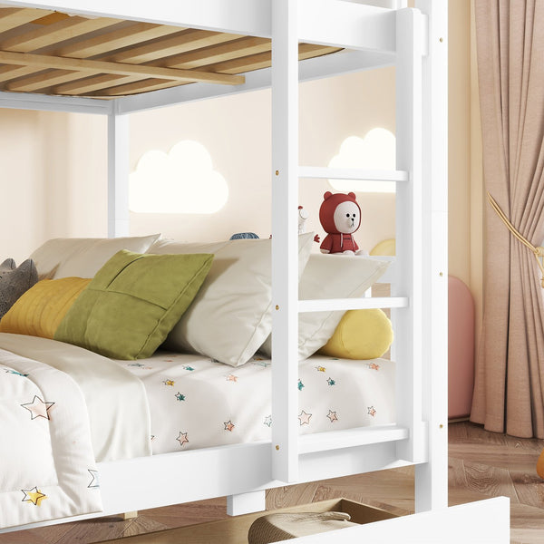 English Elm Full Full Over Full Bunk Bed In White - Durable Rubberwood With 2 Drawers, Converts To 2 Beds, Safe Design W504S00195