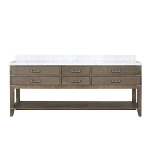 English Elm Grey Oak Double Bath Vanity With Carrara Marble Top - Spacious 84" Design, Soft-Close Drawers & Storage B2731P260381