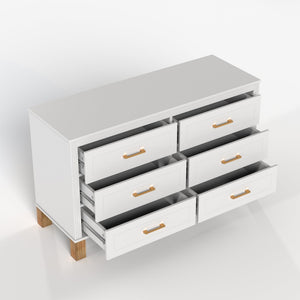 English Elm 6-drawer Solid Wood Dresser Mid-century Modern Gray Finish with Metal Bar Handles W1445P419757
